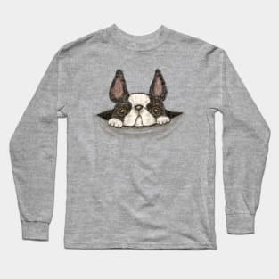 French bulldog peeking out of a hole Long Sleeve T-Shirt